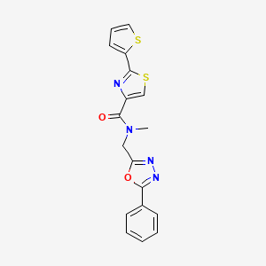 molecular formula C18H14N4O2S2 B5609905 N-methyl-N-[(5-phenyl-1,3,4-oxadiazol-2-yl)methyl]-2-(2-thienyl)-1,3-thiazole-4-carboxamide 