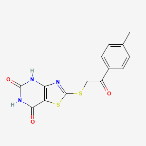 molecular formula C14H11N3O3S2 B5609949 7-hydroxy-2-{[2-(4-methylphenyl)-2-oxoethyl]thio}[1,3]thiazolo[4,5-d]pyrimidin-5(4H)-one 