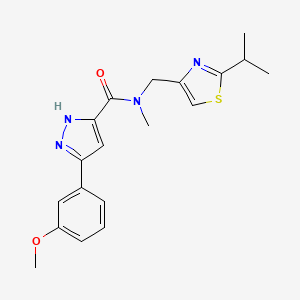 molecular formula C19H22N4O2S B5609972 N-[(2-isopropyl-1,3-thiazol-4-yl)methyl]-3-(3-methoxyphenyl)-N-methyl-1H-pyrazole-5-carboxamide 