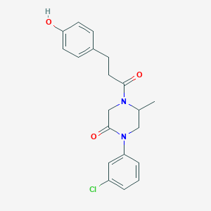 molecular formula C20H21ClN2O3 B5610097 1-(3-chlorophenyl)-4-[3-(4-hydroxyphenyl)propanoyl]-5-methyl-2-piperazinone 