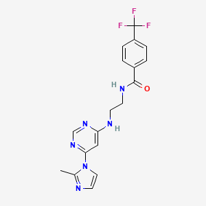 molecular formula C18H17F3N6O B5610201 N-(2-{[6-(2-methyl-1H-imidazol-1-yl)-4-pyrimidinyl]amino}ethyl)-4-(trifluoromethyl)benzamide 