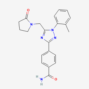 molecular formula C21H21N5O2 B5610295 4-{1-(2-methylphenyl)-5-[(2-oxopyrrolidin-1-yl)methyl]-1H-1,2,4-triazol-3-yl}benzamide 