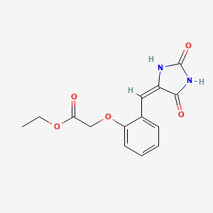 molecular formula C14H14N2O5 B5610378 ethyl {2-[(2,5-dioxo-4-imidazolidinylidene)methyl]phenoxy}acetate 