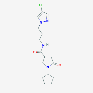 molecular formula C16H23ClN4O2 B5610384 N-[3-(4-chloro-1H-pyrazol-1-yl)propyl]-1-cyclopentyl-5-oxo-3-pyrrolidinecarboxamide 