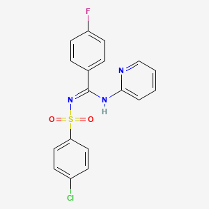 molecular formula C18H13ClFN3O2S B5610399 N'-[(4-chlorophenyl)sulfonyl]-4-fluoro-N-2-pyridinylbenzenecarboximidamide 