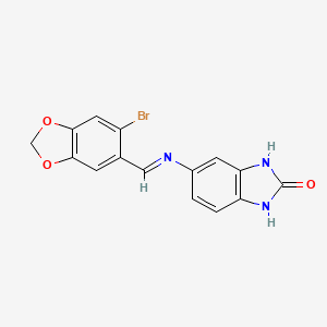 molecular formula C15H10BrN3O3 B5610426 5-{[(6-bromo-1,3-benzodioxol-5-yl)methylene]amino}-1,3-dihydro-2H-benzimidazol-2-one 