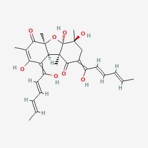 molecular formula C28H34O8 B561066 (4S,4aR,5aS,9aR,9bR)-4,4a,8-trihydroxy-2,9-bis[(2E,4E)-1-hydroxyhexa-2,4-dienylidene]-4,5a,7,9b-tetramethyl-3,9a-dihydrodibenzofuran-1,6-dione CAS No. 103804-06-4