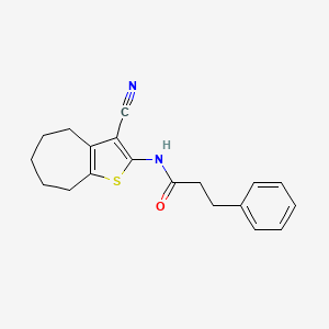 molecular formula C19H20N2OS B5610724 N-(3-cyano-5,6,7,8-tetrahydro-4H-cyclohepta[b]thien-2-yl)-3-phenylpropanamide 