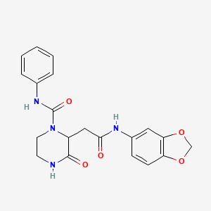 molecular formula C20H20N4O5 B5610740 2-[2-(1,3-benzodioxol-5-ylamino)-2-oxoethyl]-3-oxo-N-phenyl-1-piperazinecarboxamide 