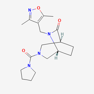 molecular formula C18H26N4O3 B5610890 (1S*,5R*)-6-[(3,5-dimethyl-4-isoxazolyl)methyl]-3-(1-pyrrolidinylcarbonyl)-3,6-diazabicyclo[3.2.2]nonan-7-one 