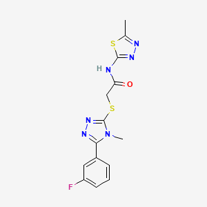 molecular formula C14H13FN6OS2 B5610912 2-{[5-(3-fluorophenyl)-4-methyl-4H-1,2,4-triazol-3-yl]thio}-N-(5-methyl-1,3,4-thiadiazol-2-yl)acetamide 