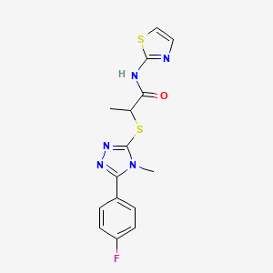 molecular formula C15H14FN5OS2 B5610985 2-{[5-(4-fluorophenyl)-4-methyl-4H-1,2,4-triazol-3-yl]thio}-N-1,3-thiazol-2-ylpropanamide 