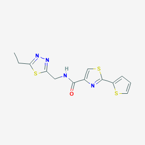 molecular formula C13H12N4OS3 B5610998 N-[(5-ethyl-1,3,4-thiadiazol-2-yl)methyl]-2-(2-thienyl)-1,3-thiazole-4-carboxamide 