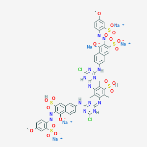 molecular formula C49H35Cl2N14Na5O19S5 B561103 3,5-Bis[4-chloro-6-[5-hydroxy-6-(4-methoxy-2-sulfophenylazo)-7-sulfo-2-naphthylamino]-1,3,5-triazin-2-ylamino]-2,4,6-trimethylbenzenesulfonic acid pentasodium salt CAS No. 101453-62-7