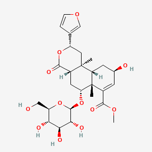 molecular formula C27H36O12 B561149 甲基 (2S,4aS,6R,6aR,9R,10aS,10bS)-2-(呋喃-3-基)-9-羟基-6a,10b-二甲基-4-氧代-6-[(2R,3R,4S,5S,6R)-3,4,5-三羟基-6-(羟甲基)氧杂环-2-基]氧基-1,2,4a,5,6,9,10,10a-八氢苯并[f]异色满-7-羧酸酯 CAS No. 104901-05-5