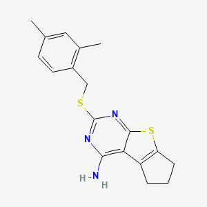 molecular formula C18H19N3S2 B5611630 2-[(2,4-dimethylbenzyl)thio]-6,7-dihydro-5H-cyclopenta[4,5]thieno[2,3-d]pyrimidin-4-amine 