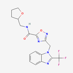 molecular formula C17H16F3N5O3 B5611779 N-(tetrahydro-2-furanylmethyl)-3-{[2-(trifluoromethyl)-1H-benzimidazol-1-yl]methyl}-1,2,4-oxadiazole-5-carboxamide 