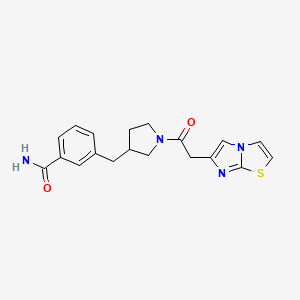 molecular formula C19H20N4O2S B5611972 3-{[1-(imidazo[2,1-b][1,3]thiazol-6-ylacetyl)pyrrolidin-3-yl]methyl}benzamide 
