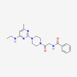 molecular formula C20H26N6O2 B5612047 N-(2-{4-[4-(ethylamino)-6-methyl-2-pyrimidinyl]-1-piperazinyl}-2-oxoethyl)benzamide 