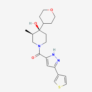 molecular formula C19H25N3O3S B5612098 (3R*,4R*)-3-methyl-4-(tetrahydro-2H-pyran-4-yl)-1-{[3-(3-thienyl)-1H-pyrazol-5-yl]carbonyl}piperidin-4-ol 