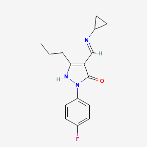 molecular formula C16H18FN3O B5612131 4-[(cyclopropylamino)methylene]-2-(4-fluorophenyl)-5-propyl-2,4-dihydro-3H-pyrazol-3-one 