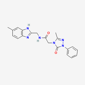 molecular formula C20H20N6O2 B5612151 N-[(5-methyl-1H-benzimidazol-2-yl)methyl]-2-(3-methyl-5-oxo-1-phenyl-1,5-dihydro-4H-1,2,4-triazol-4-yl)acetamide 