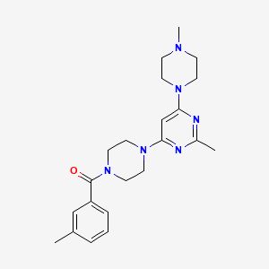 molecular formula C22H30N6O B5612223 2-methyl-4-[4-(3-methylbenzoyl)-1-piperazinyl]-6-(4-methyl-1-piperazinyl)pyrimidine 