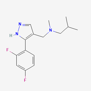 molecular formula C15H19F2N3 B5612387 N-{[3-(2,4-difluorophenyl)-1H-pyrazol-4-yl]methyl}-N,2-dimethyl-1-propanamine 
