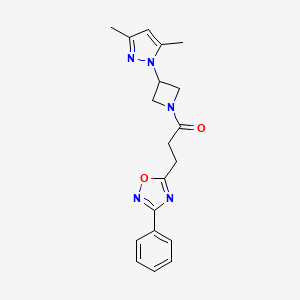 molecular formula C19H21N5O2 B5612405 5-{3-[3-(3,5-dimethyl-1H-pyrazol-1-yl)-1-azetidinyl]-3-oxopropyl}-3-phenyl-1,2,4-oxadiazole 