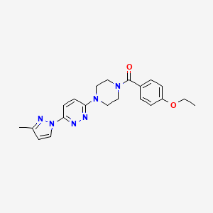 molecular formula C21H24N6O2 B5612468 3-[4-(4-ethoxybenzoyl)-1-piperazinyl]-6-(3-methyl-1H-pyrazol-1-yl)pyridazine 