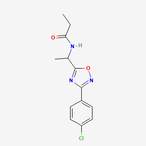 molecular formula C13H14ClN3O2 B5612495 N-{1-[3-(4-chlorophenyl)-1,2,4-oxadiazol-5-yl]ethyl}propanamide 