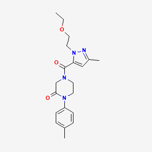 molecular formula C20H26N4O3 B5612532 4-{[1-(2-ethoxyethyl)-3-methyl-1H-pyrazol-5-yl]carbonyl}-1-(4-methylphenyl)-2-piperazinone 