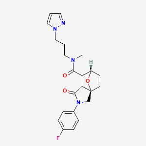 molecular formula C22H23FN4O3 B5612551 (3aR*,6S*)-2-(4-fluorophenyl)-N-methyl-1-oxo-N-[3-(1H-pyrazol-1-yl)propyl]-1,2,3,6,7,7a-hexahydro-3a,6-epoxyisoindole-7-carboxamide 