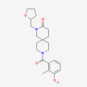 molecular formula C22H30N2O4 B5612555 9-(3-hydroxy-2-methylbenzoyl)-2-(tetrahydrofuran-2-ylmethyl)-2,9-diazaspiro[5.5]undecan-3-one 