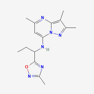 molecular formula C15H20N6O B5612564 2,3,5-trimethyl-N-[1-(3-methyl-1,2,4-oxadiazol-5-yl)propyl]pyrazolo[1,5-a]pyrimidin-7-amine 