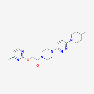 molecular formula C21H29N7O2 B5612651 3-(4-methyl-1-piperidinyl)-6-(4-{[(4-methyl-2-pyrimidinyl)oxy]acetyl}-1-piperazinyl)pyridazine 