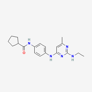 molecular formula C19H25N5O B5612767 N-(4-{[2-(ethylamino)-6-methyl-4-pyrimidinyl]amino}phenyl)cyclopentanecarboxamide 