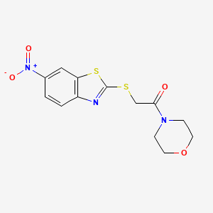 molecular formula C13H13N3O4S2 B5612848 2-{[2-(4-morpholinyl)-2-oxoethyl]thio}-6-nitro-1,3-benzothiazole 