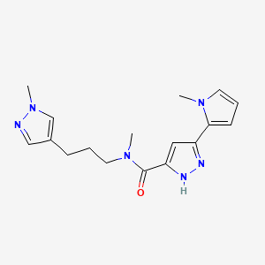 molecular formula C17H22N6O B5612965 N-methyl-N-[3-(1-methyl-1H-pyrazol-4-yl)propyl]-3-(1-methyl-1H-pyrrol-2-yl)-1H-pyrazole-5-carboxamide 