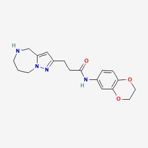 molecular formula C18H22N4O3 B5612997 N-(2,3-dihydro-1,4-benzodioxin-6-yl)-3-(5,6,7,8-tetrahydro-4H-pyrazolo[1,5-a][1,4]diazepin-2-yl)propanamide hydrochloride 