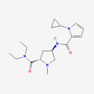 molecular formula C18H28N4O2 B5613033 (4R)-4-{[(1-cyclopropyl-1H-pyrrol-2-yl)carbonyl]amino}-N,N-diethyl-1-methyl-L-prolinamide 