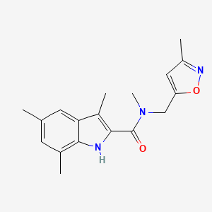 molecular formula C18H21N3O2 B5613134 N,3,5,7-tetramethyl-N-[(3-methyl-5-isoxazolyl)methyl]-1H-indole-2-carboxamide 