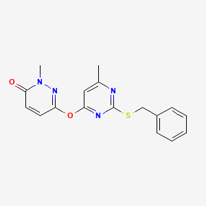 molecular formula C17H16N4O2S B5613145 6-{[2-(benzylthio)-6-methyl-4-pyrimidinyl]oxy}-2-methyl-3(2H)-pyridazinone 