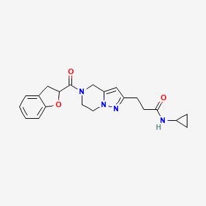 molecular formula C21H24N4O3 B5613167 N-cyclopropyl-3-[5-(2,3-dihydro-1-benzofuran-2-ylcarbonyl)-4,5,6,7-tetrahydropyrazolo[1,5-a]pyrazin-2-yl]propanamide 