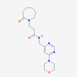 molecular formula C18H27N5O3 B5613277 N-{[6-(4-morpholinyl)-4-pyrimidinyl]methyl}-3-(2-oxo-1-azepanyl)propanamide 