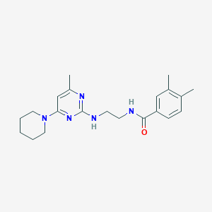 molecular formula C21H29N5O B5613344 3,4-dimethyl-N-(2-{[4-methyl-6-(1-piperidinyl)-2-pyrimidinyl]amino}ethyl)benzamide 