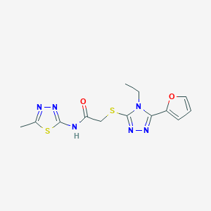 molecular formula C13H14N6O2S2 B5613360 2-{[4-ethyl-5-(2-furyl)-4H-1,2,4-triazol-3-yl]thio}-N-(5-methyl-1,3,4-thiadiazol-2-yl)acetamide 