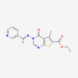 molecular formula C16H14N4O3S B5613394 ethyl 5-methyl-4-oxo-3-[(3-pyridinylmethylene)amino]-3,4-dihydrothieno[2,3-d]pyrimidine-6-carboxylate 