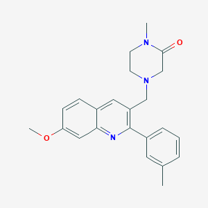 4-{[7-methoxy-2-(3-methylphenyl)-3-quinolinyl]methyl}-1-methyl-2-piperazinone