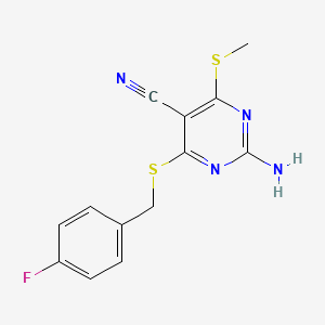 molecular formula C13H11FN4S2 B5613675 2-amino-4-[(4-fluorobenzyl)thio]-6-(methylthio)pyrimidine-5-carbonitrile 